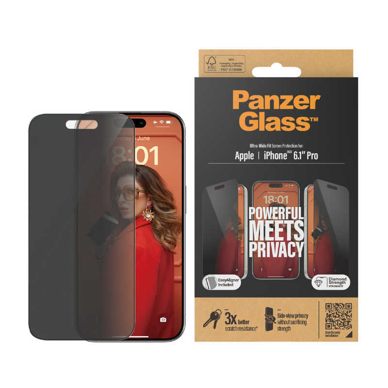 PANZERGLASS PANZERGLASS iPhone 15 Pro UWF Privacy 治具付き P2810 P2810