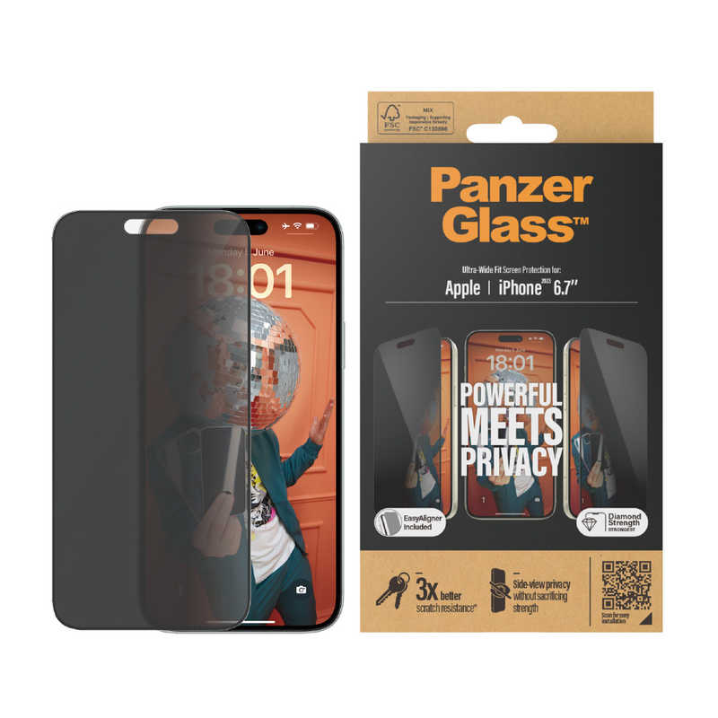 PANZERGLASS PANZERGLASS iPhone 15 Plus UWF Privacy 治具付き P2811 P2811