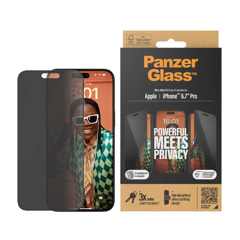 PANZERGLASS PANZERGLASS iPhone 15 Pro Max UWF Privacy 治具付き P2812 P2812