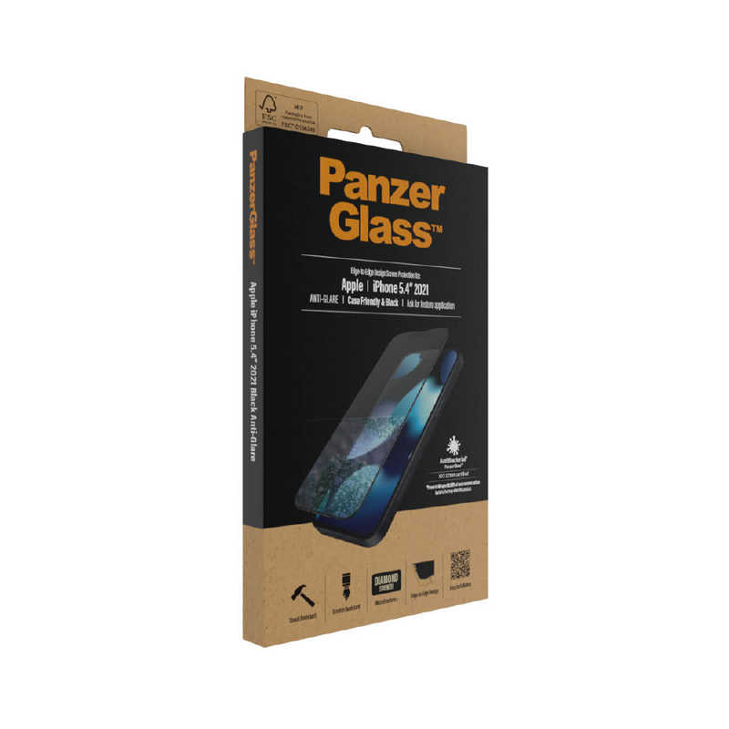 PANZERGLASS PANZERGLASS 保護ガラスフィルム 全面保護 反射防止 クリア ブラック 抗菌 9H Mohs 7.0 〔iPHone 13 mini 5.4インチ〕 PRO2753 PRO2753