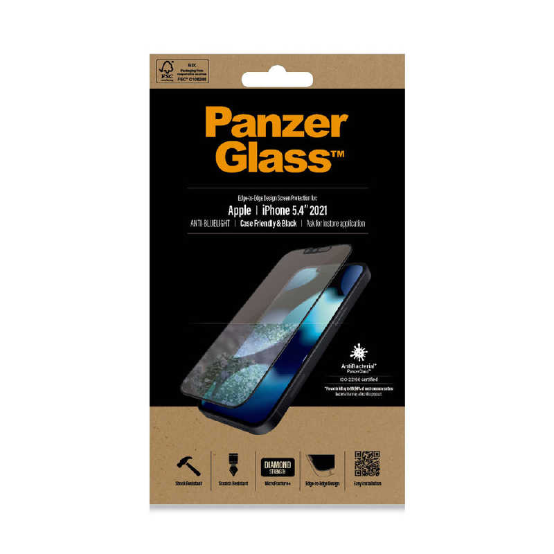 PANZERGLASS PANZERGLASS 保護ガラスフィルム 全面保護 ブルーライトカット クリア ブラック 抗菌 9H Mohs 7.0 PRO2756 PRO2756