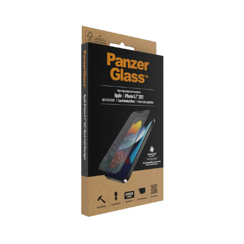 PANZERGLASS PANZERGLASS 保護ガラスフィルム 全面保護 ブルーライトカット クリア ブラック 抗菌 9H Mohs 7.0 PRO2758 PRO2758