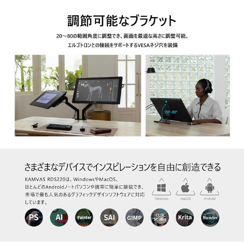 HUION HUION 液晶ペンタブレット Kamvas /21.5インチ/2.5K/専用スタンド付属 ［21.5型］ ブラック RDS-220 RDS-220
