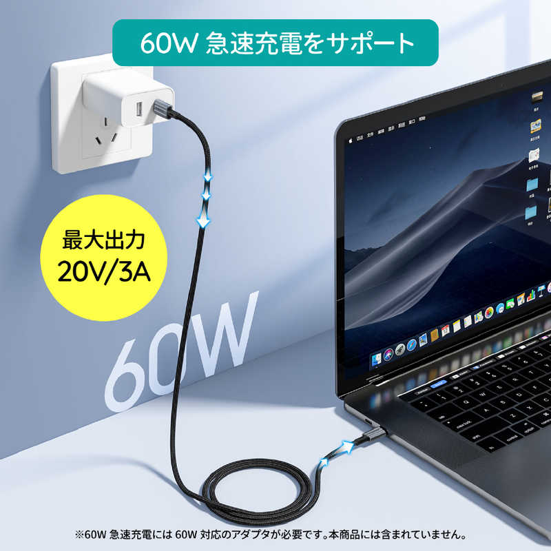 CHOETECH CHOETECH Type-C to Cナイロンケーブル PD60W急速充電 1.2m ［USB Power Delivery対応］ XCC-1014 XCC-1014