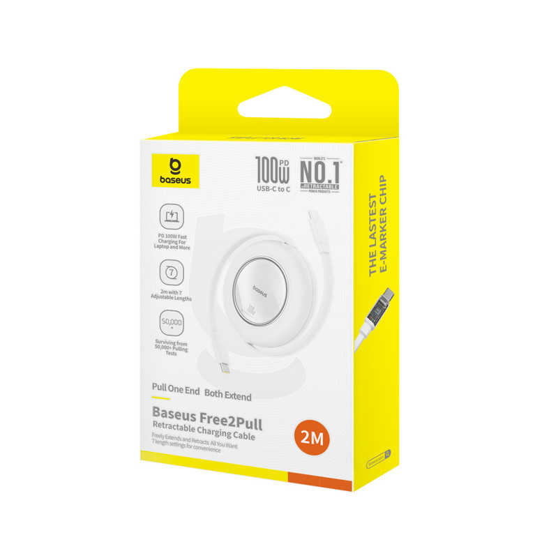 BESEUS BESEUS Free2Pull 巻き取り式 USB-Cケーブル 100W 2m Moon White P1036450021300 P1036450021300