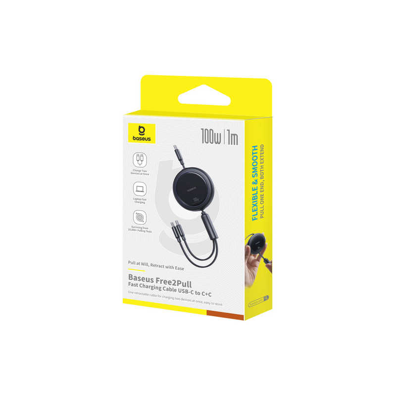 BESEUS BESEUS Free2Pull 巻き取り式デュアルスプリッターUSB-C to C＋C充電専用ケーブル 100W 1m Cluster Black P1031860211100 P1031860211100