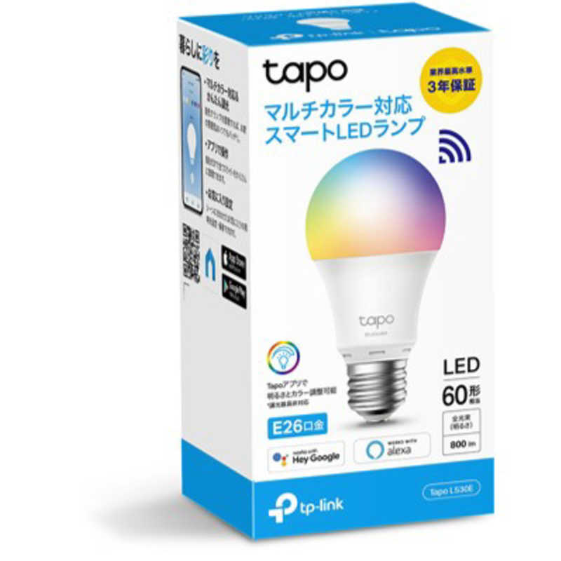 TPLINK TPLINK WiFiスマートLEDランプ 1600万色マルチカラー E26 60W形相当 800lm Echoシリーズ/Googleホーム対応 追加機器不要 電力モニタリング TapoL530E TapoL530E