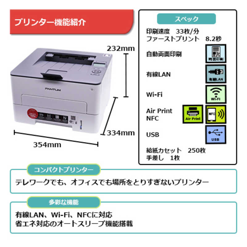 PANTUM PANTUM モノクロレーザープリンター ホワイト [はがき～A4] P3300DW P3300DW