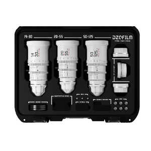 DZOFILM カメラレンズ Pictor Zoom 3個レンズキット14-30mm＆20-55mm＆50-125mm T2.8 ホワイト 保護ケース付き DZO-7220001W/2W/3W-Kit