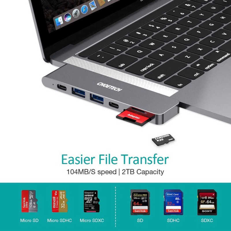 CHOETECH CHOETECH MacBook Pro/Air用[USB-Cx2 オス→メス カードスロットx2/HDMI/USB-Ax2/USB-C/Thunderbolt 3] HUB-M14-GY HUB-M14-GY