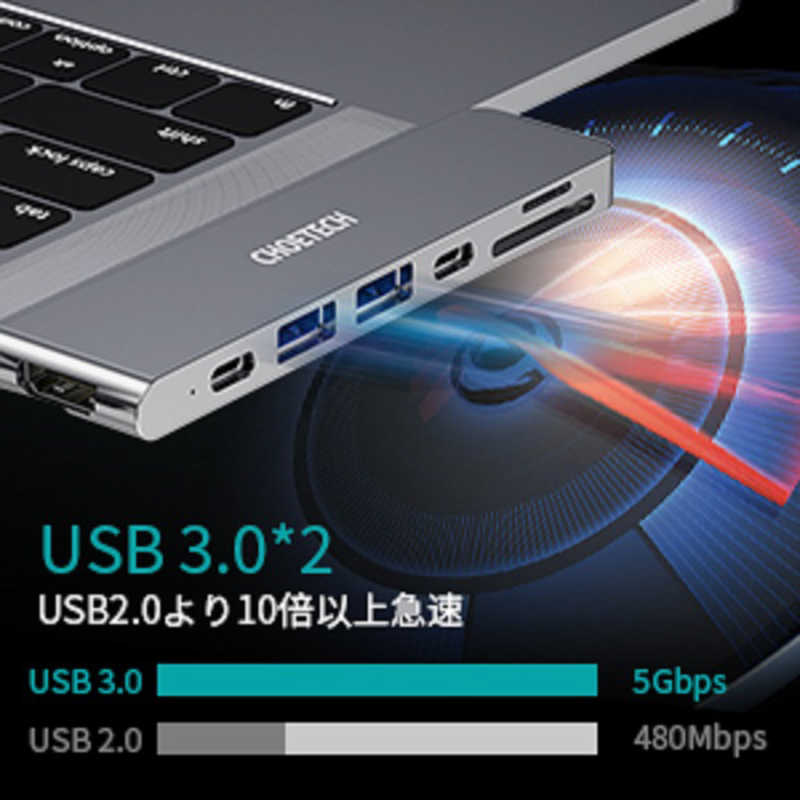 CHOETECH CHOETECH MacBook Pro/Air用[USB-Cx2 オス→メス カードスロットx2/HDMI/USB-Ax2/USB-C/Thunderbolt 3] HUB-M14-GY HUB-M14-GY