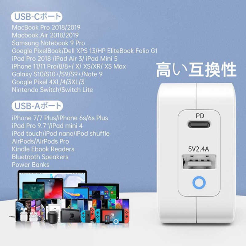 CHOETECH CHOETECH AC - USB充電器 ノートPC･タブレット対応 65W [2ポート:USB-C+USB-A /USB Power Delivery対応]  PD8002-US-WH PD8002-US-WH