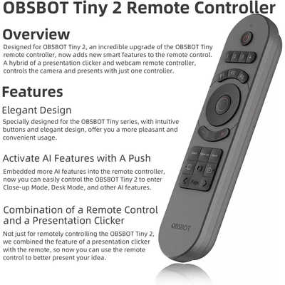 OBSBOT TINY 2 Lite ・Smart Remote 2 リモコン OBSBOT Tiny 2 Remote Control, Smart Remote for Tiny 2/ Lite