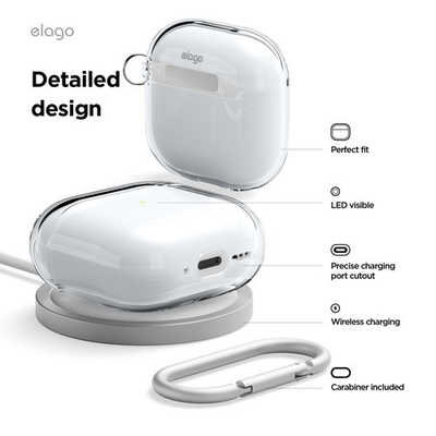 ELAGO AirPods 4 対応 ケース 透明 カバー カラビナ 付き 落下