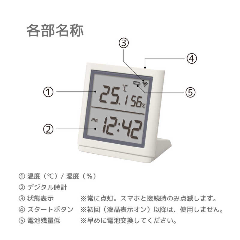 ラトックシステム ラトックシステム RSBTTHM1 デジタル時計搭載 スマート温湿度計 ［デジタル］ RS-BTTHM1 RS-BTTHM1