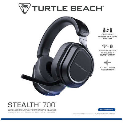 Amazon.co.jp: Turtle Beach ゲーミングヘッドセット Stealth 700 Gen2 ワイヤレス  2.4GHz/Bluetooth スマホ 同時 ブラック/黒 フリップミュート ステルス 20時間持続 PS5 / PS4 / PC / Switch  : ゲーム