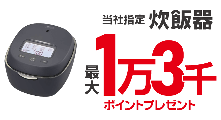 炊飯器最大1万3千ポイントプレゼント