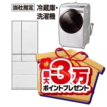 冷蔵庫・洗濯機最大3万ポイントプレゼント