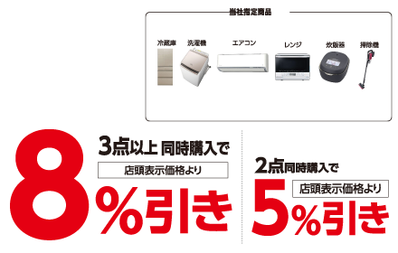 指定商品3点以上で8%引き