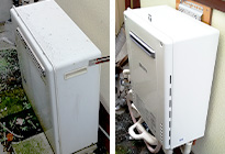 給湯器の写真（施工前と施工後）