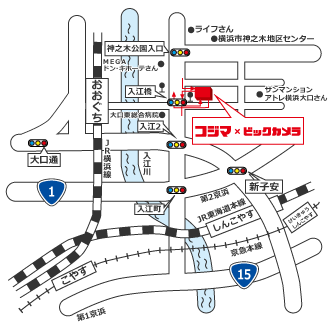 コジマ×ビックカメラ 横浜大口店イラストマップ