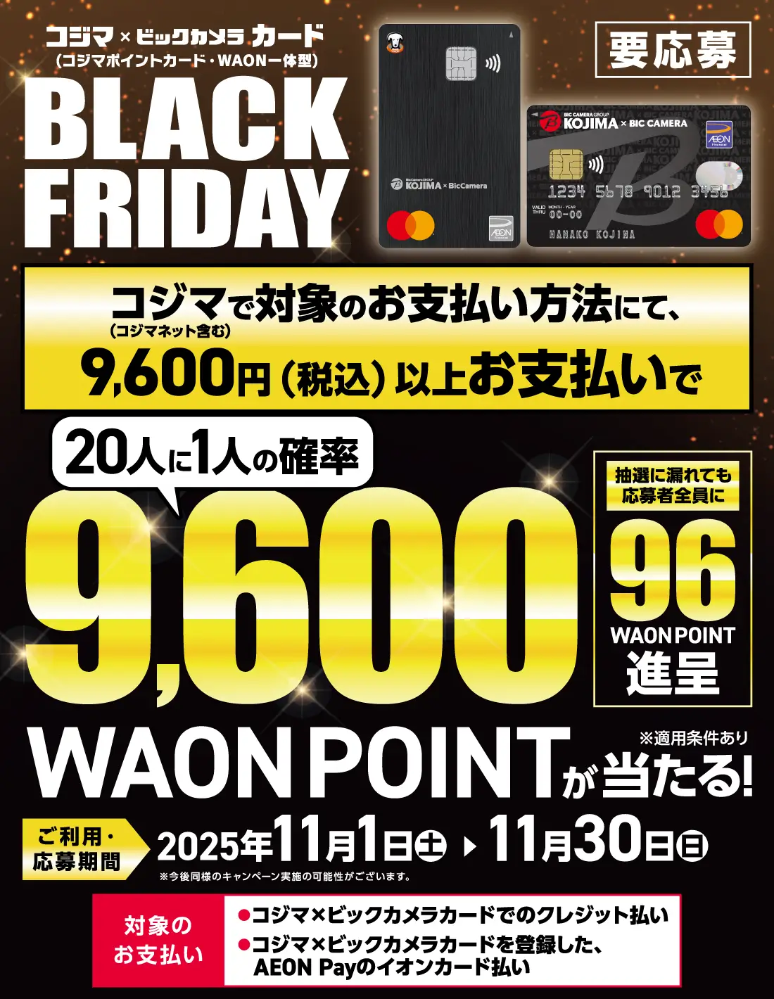 20人に1人の確率9600WAONPOINTが当たる